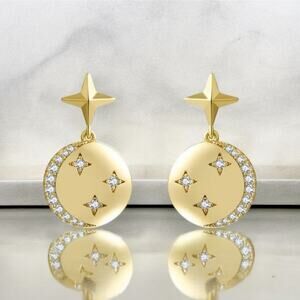 NEW 18K yellow gold plated zircon star & moon round drop earrings jewelry B19A